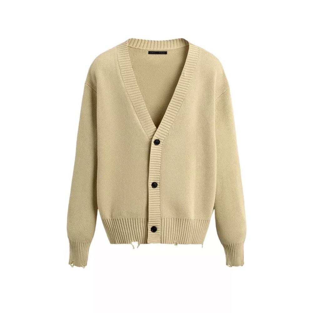Zara Men's Light Beige V-Neck Button Cardigan